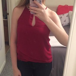 Ruffled Burgundy Keyhole Blouse